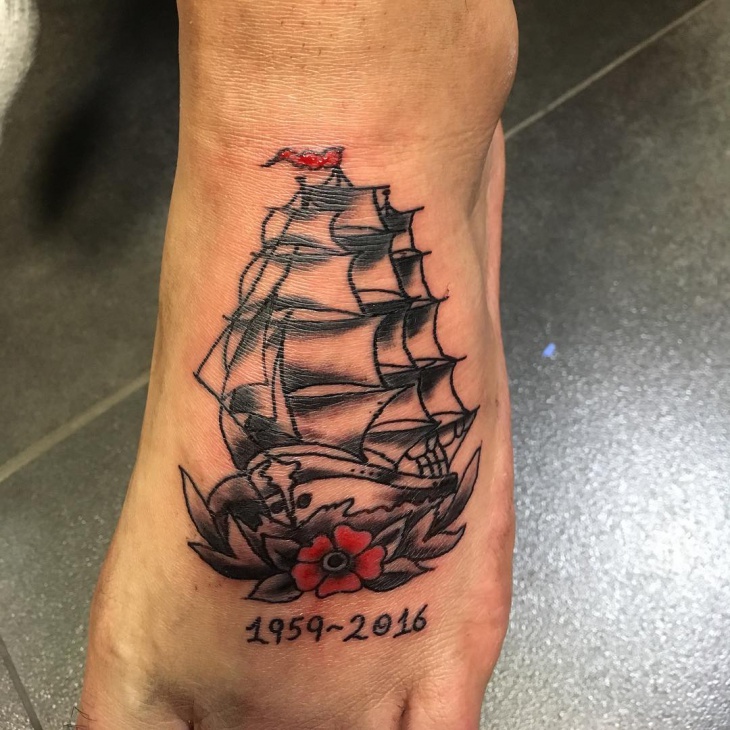 ship foot tattoo design