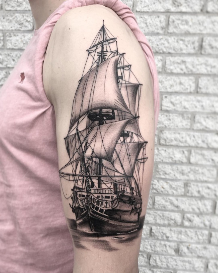 ship with globe tattoo design1