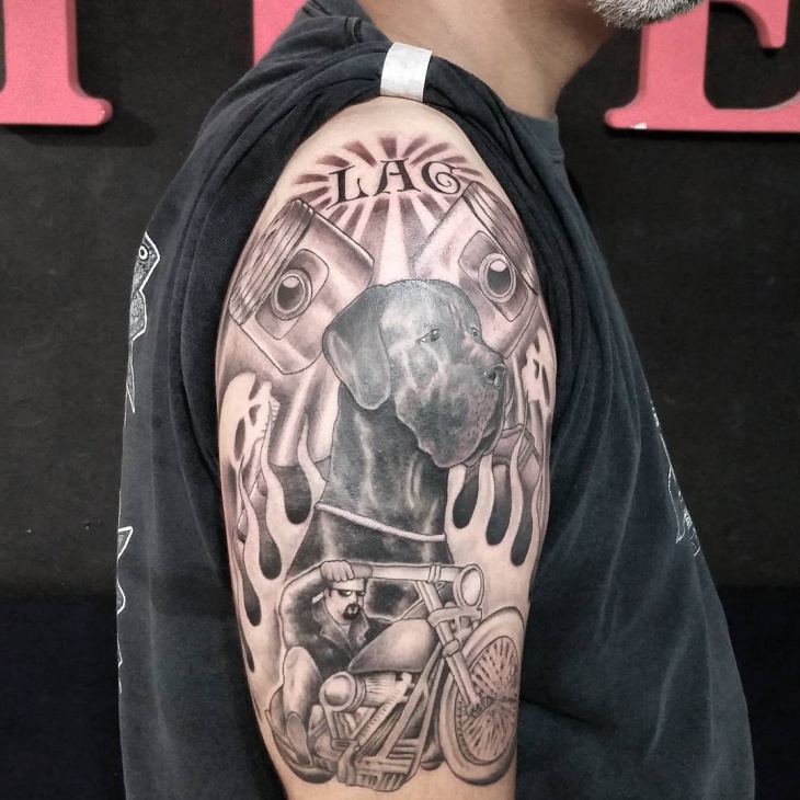 black and grey half sleeve tattoo
