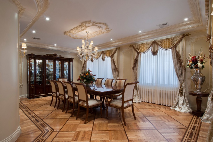 large dining room with beige walls