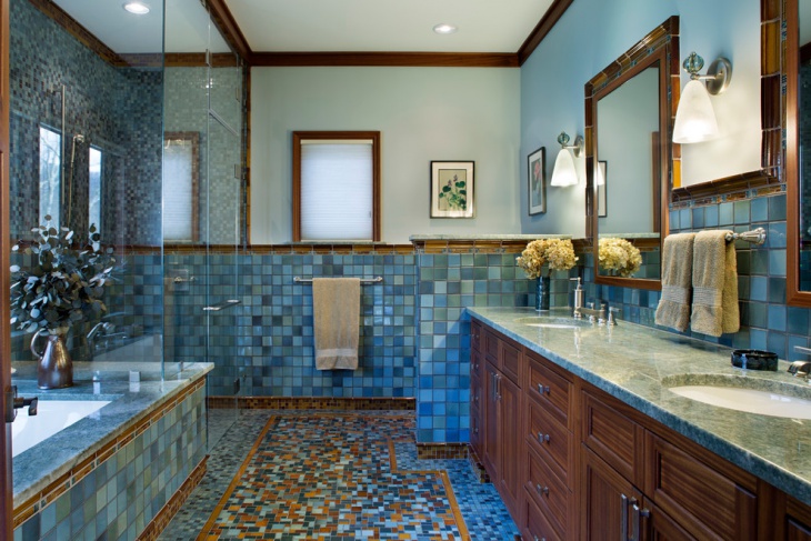 vintage blue tile bathroom
