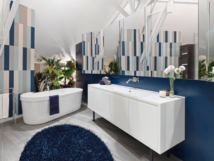 blue bathroom with unique style