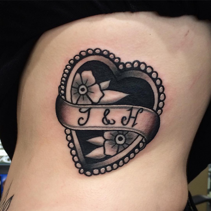 banner heart tattoo design