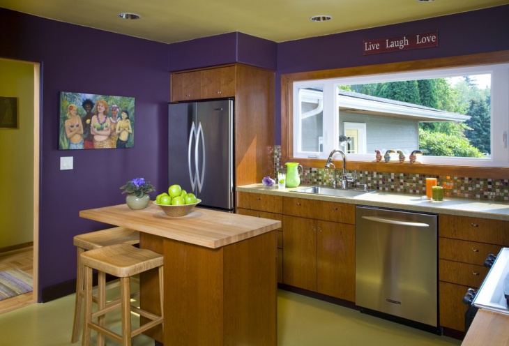 unique kitchen with purple wall
