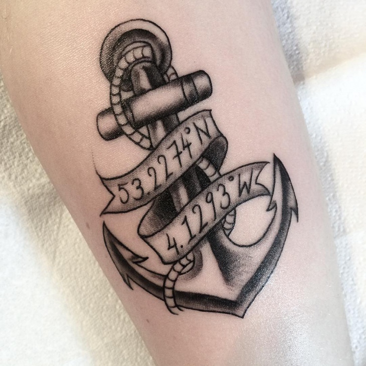 black and grey anchor tattoo
