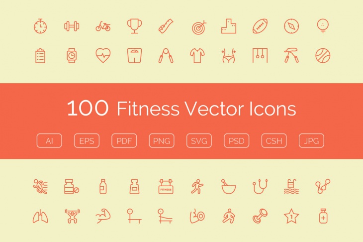100 fitness icons set