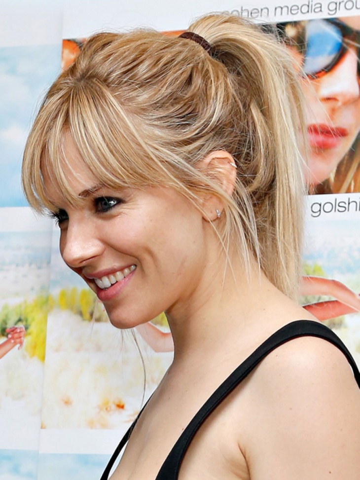 sienna miller ponytail with front bangs