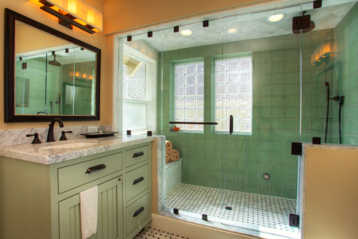 simple bathroom with green tile