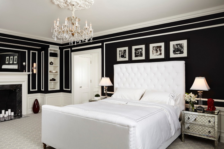 black wall white bed renovation idea