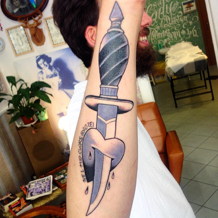 purple color sword tattoo