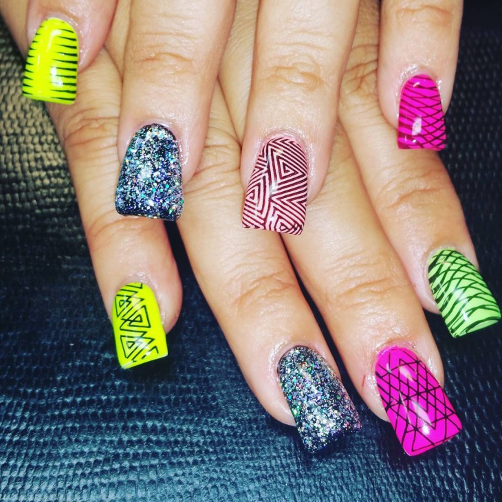 colorful triangle nail art
