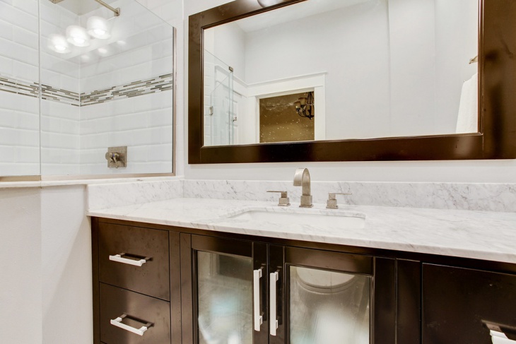 white tiles with flat panel cabinet bathroom 