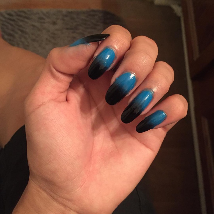blue and black nail design for long nails
