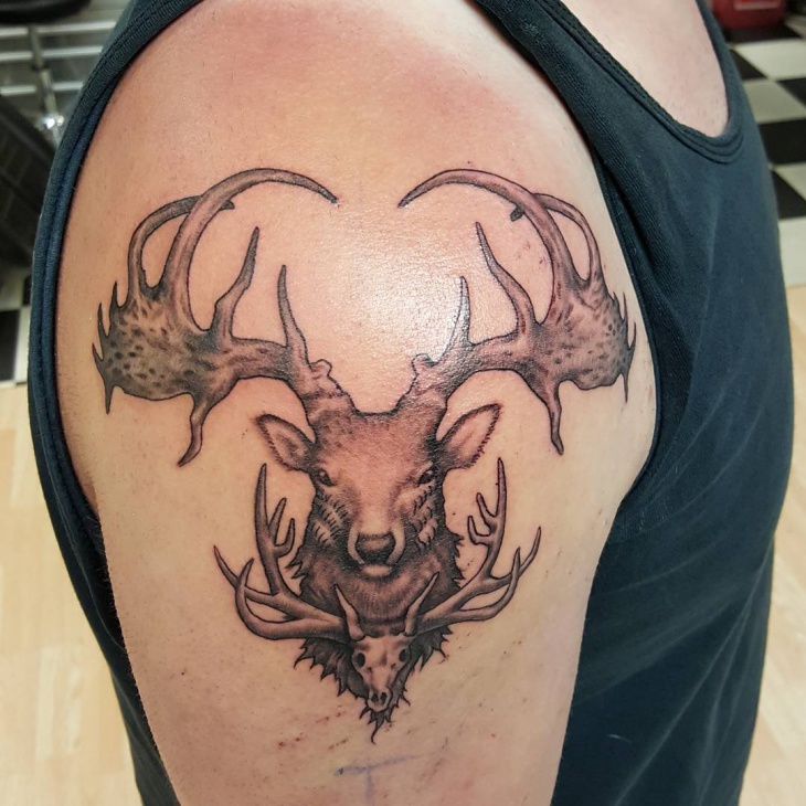 shoulder antler tattoo for men