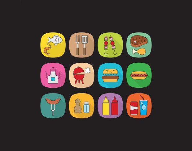 flat camp food vector icons1