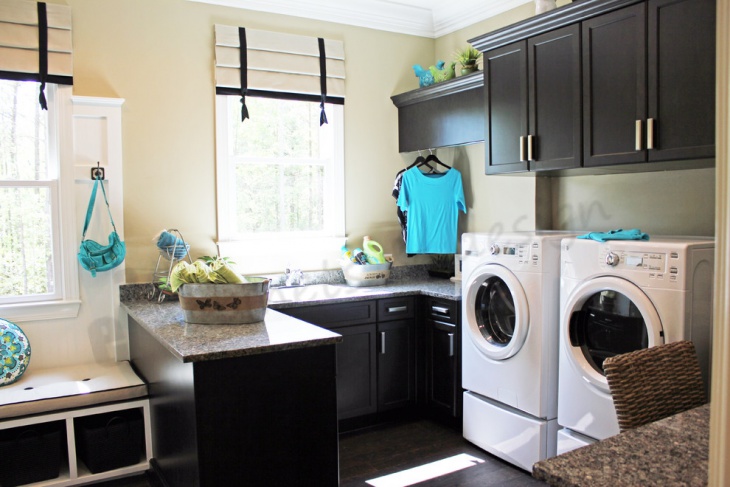 black and white laundry room 