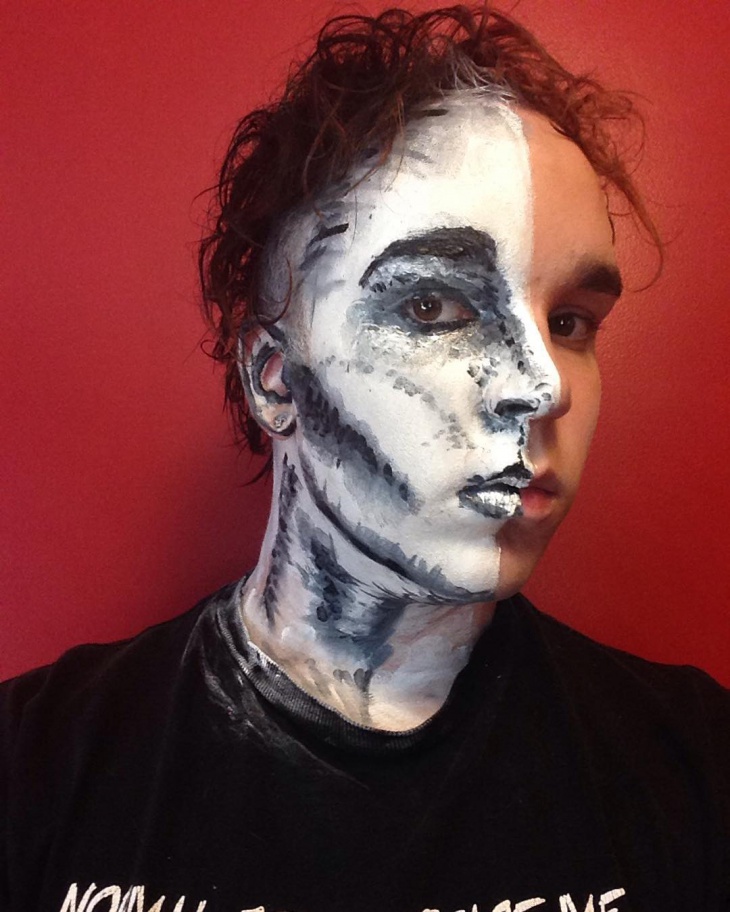 black and white half face makeup