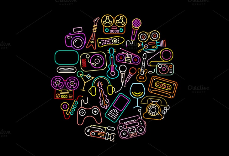 unique neon entertainment icons
