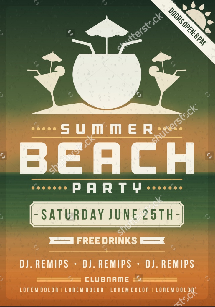 Retro summer party design flyer