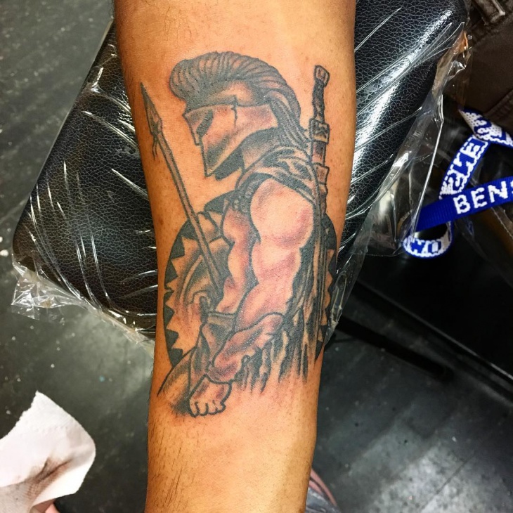 spartan warrior hand tattoo
