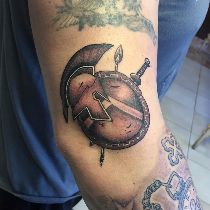 spartan arm tattoo for men