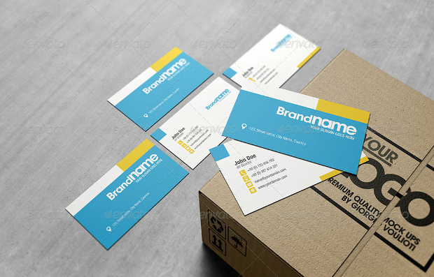 business cards in cardboard box mockup