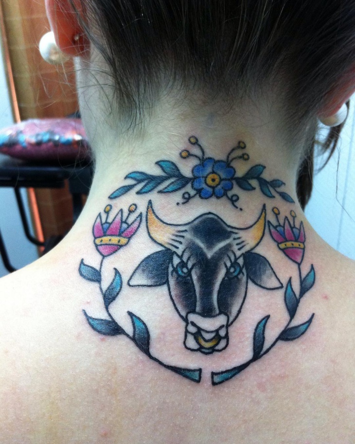 colorful tattoo on neck