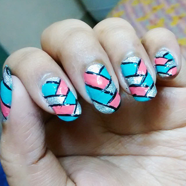 blue and pink nail design