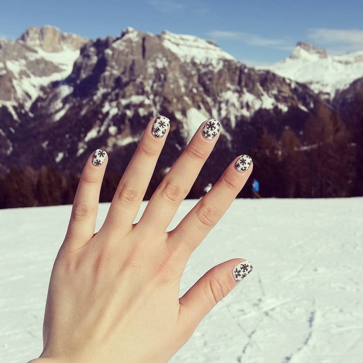black and white snow nails