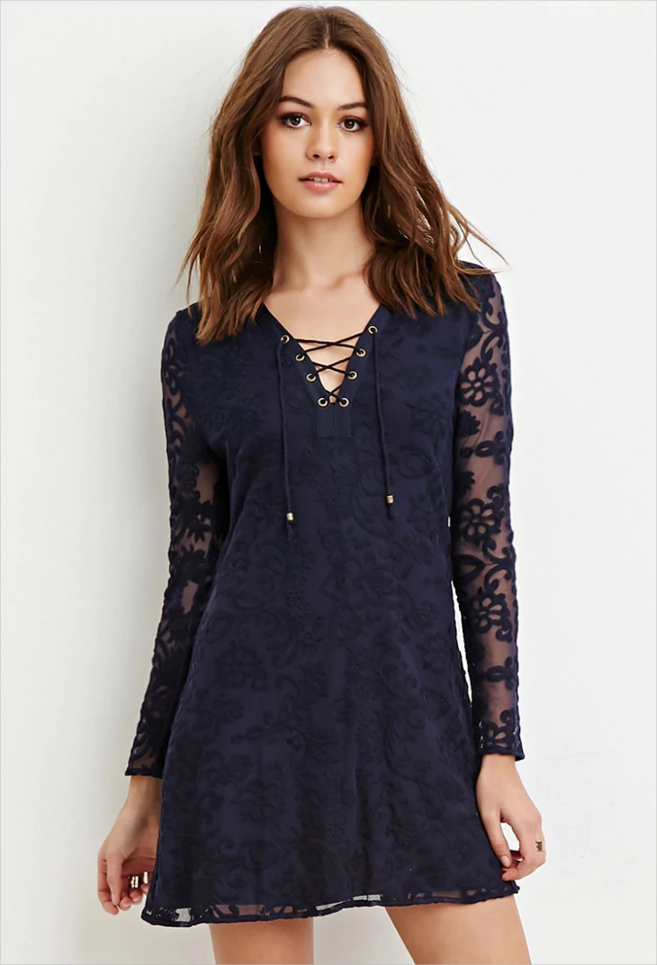 blue embroidered shift dress