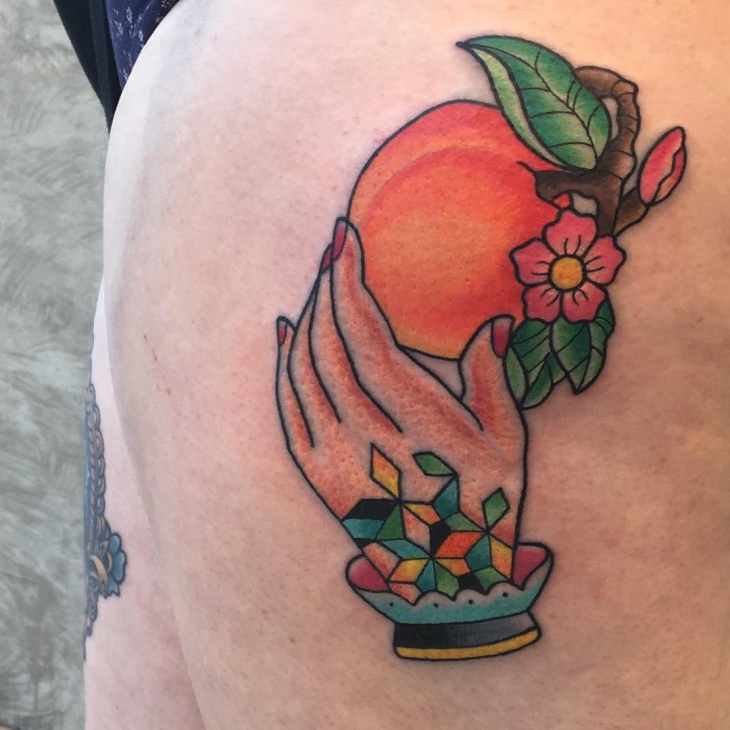 traditional peach tattoo design
