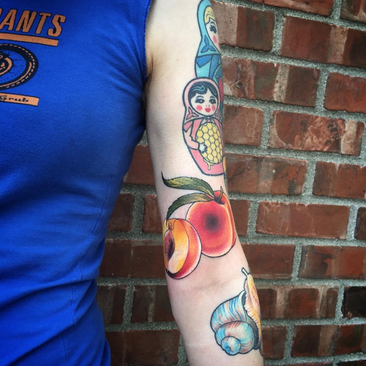 giant peach sleeve tattoo