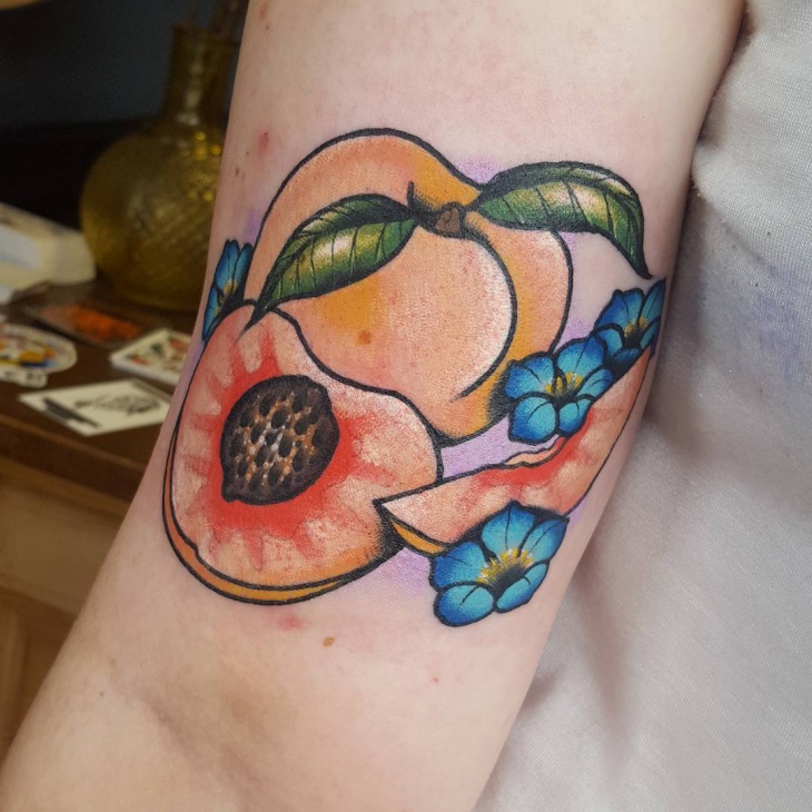 peach and flower tattoo