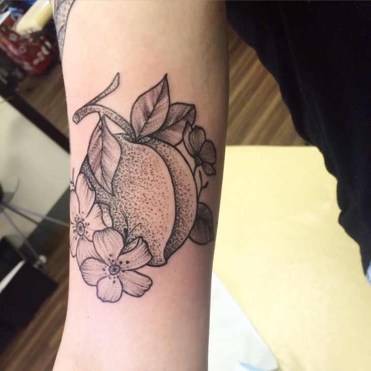 black work peach tattoo idea