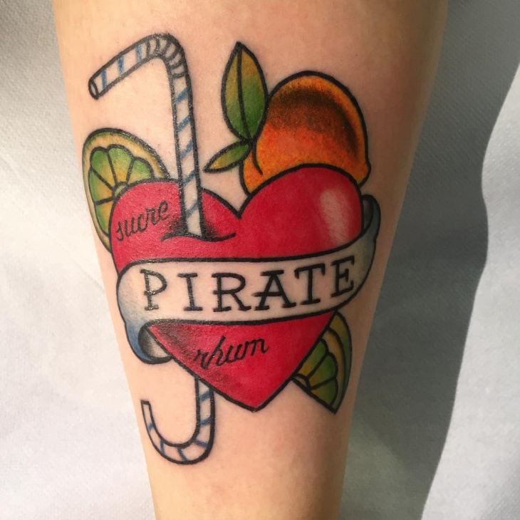 peach and heart tattoo design
