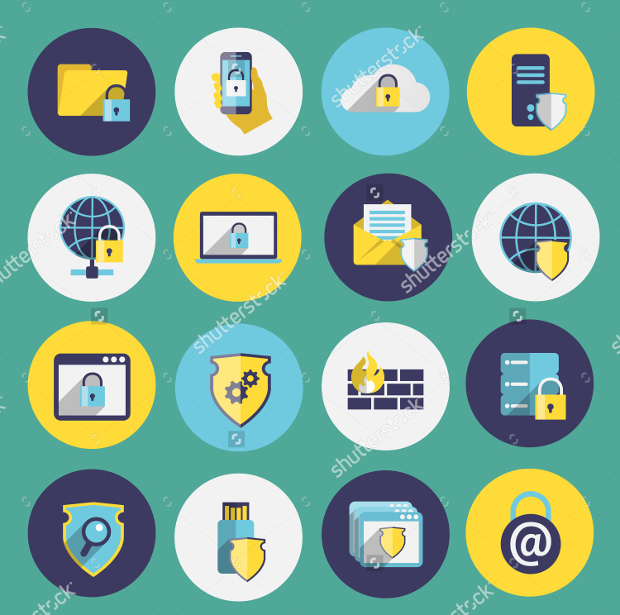 information technology security flat icons
