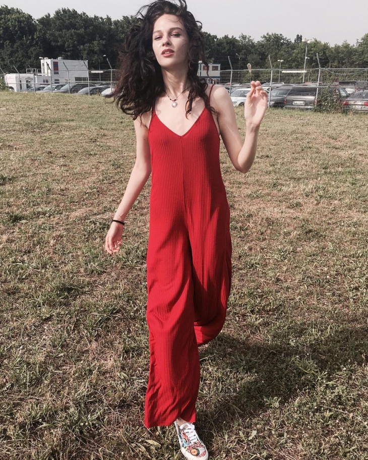 full length red dungaree