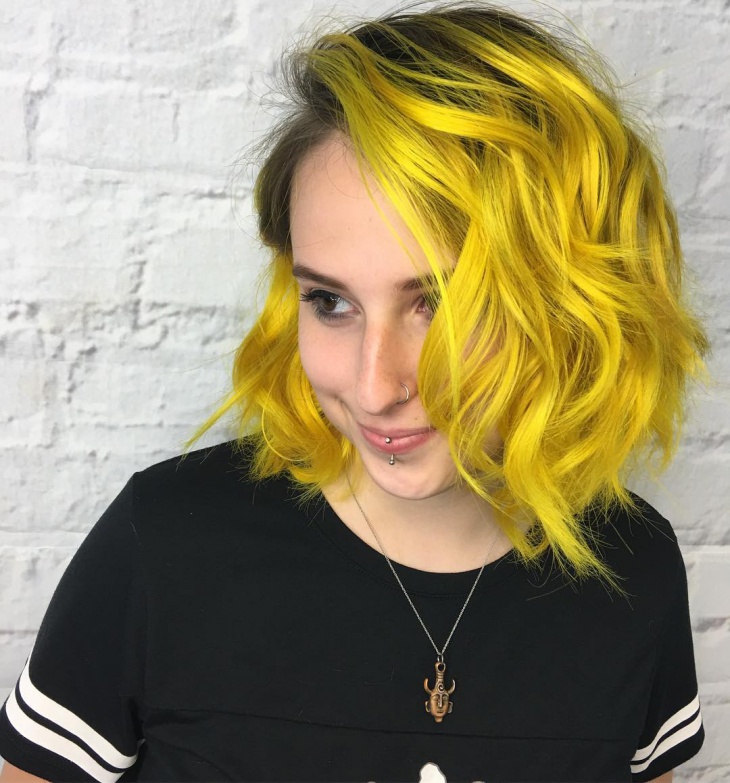 yellow color wavy punk hair