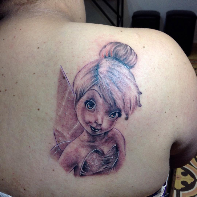 black and white tinkerbell tattoo