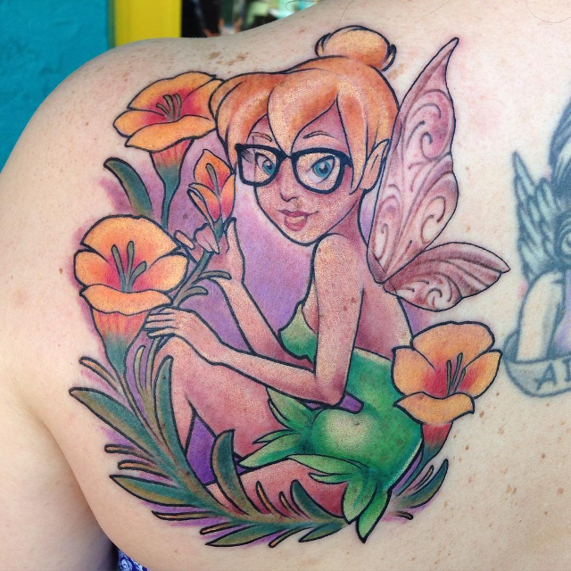 tinkerbell tattoo on shoulder