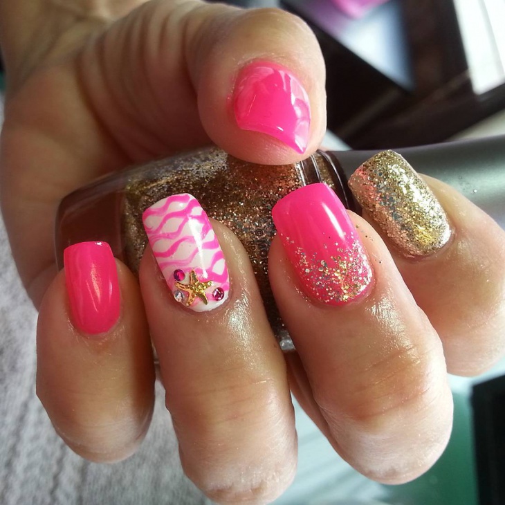 pink and gold ocean nails