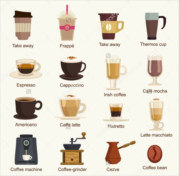 coffee types vector set