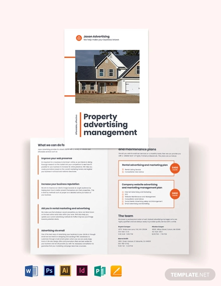 property management advertising bi fold brochure template