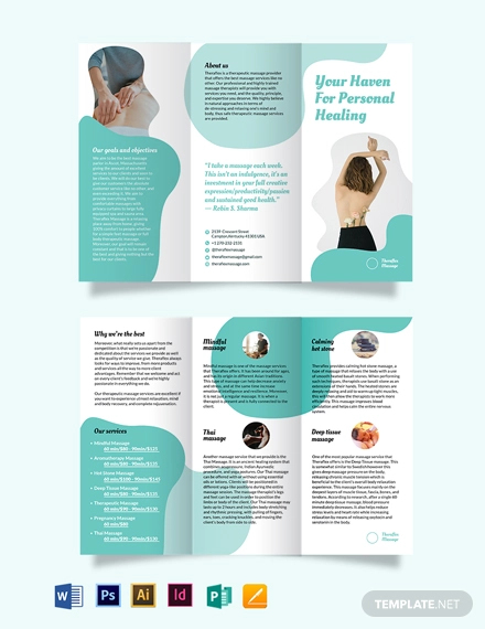 simple massage therapy tri fold brochure template