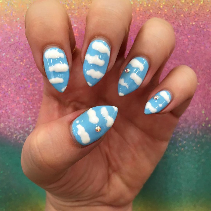 blue cloud nail design
