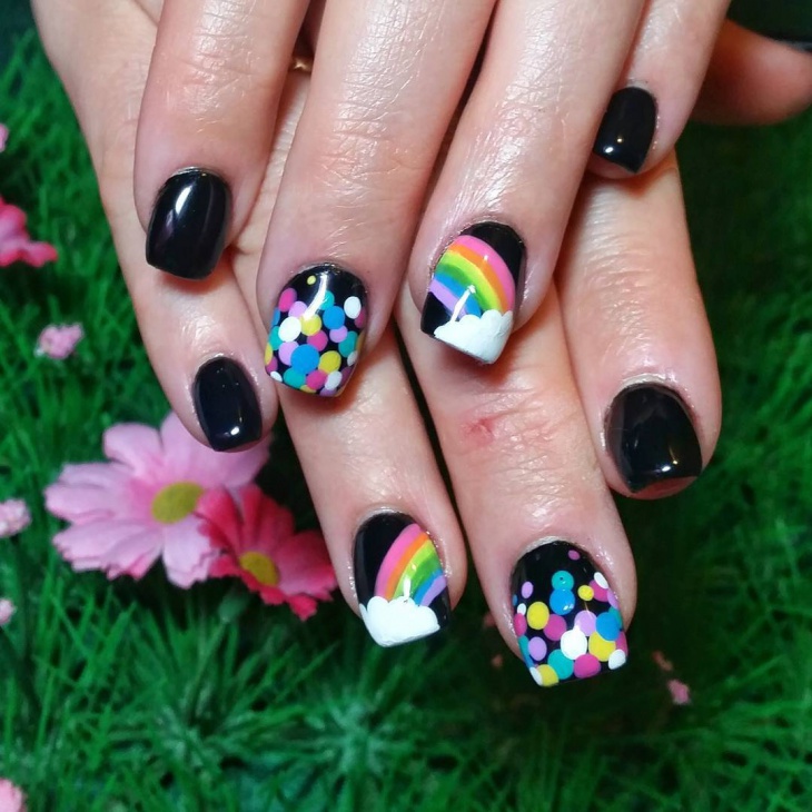 black acrylic cloud nails