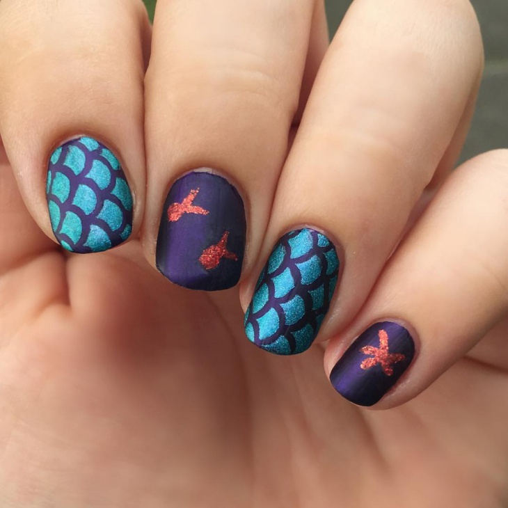 bright blue fish nail art