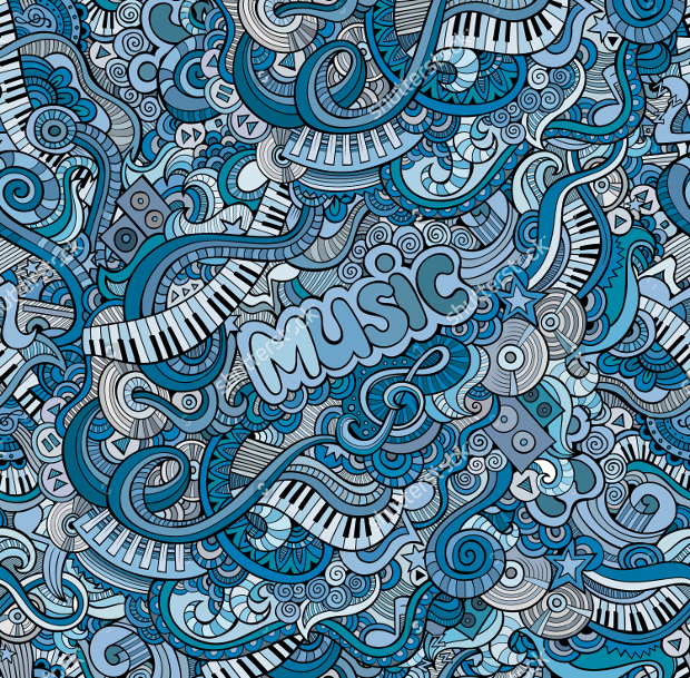 abstract decorative doodles music seamless pattern