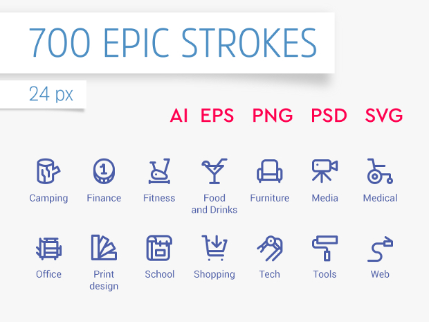 epic stroke icons set