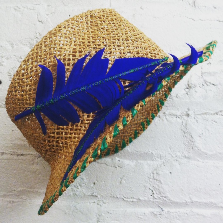 blue feather hat